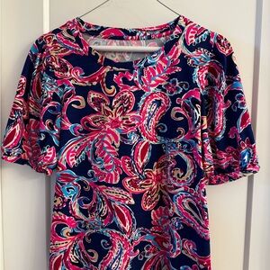 Lilly Pulitzer Navy Pink Floral Paisley Short Sleeve Top